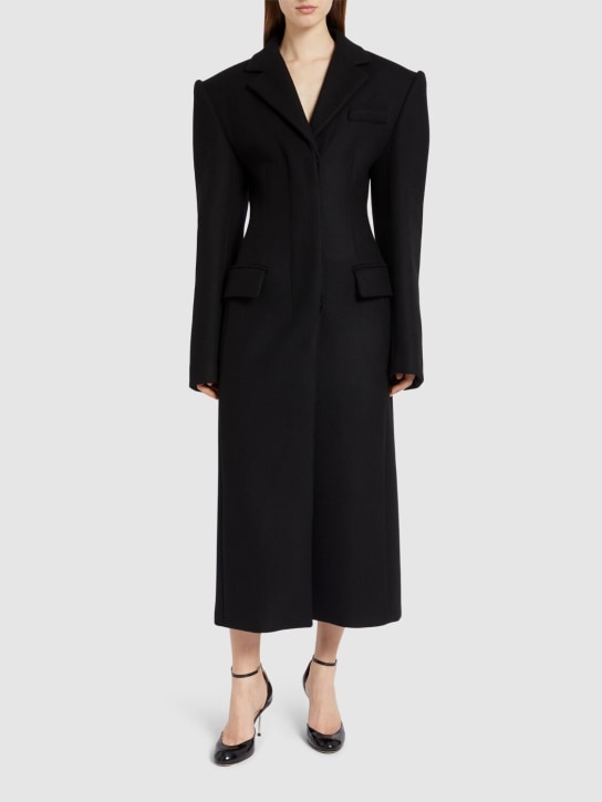 Sportmax: Arabia fitted wool & cashmere long coat - Black - women_1 | Luisa Via Roma