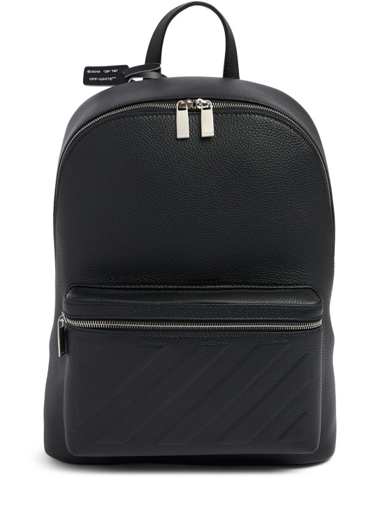 Off-White: Diagonal leather backpack - Black - men_0 | Luisa Via Roma
