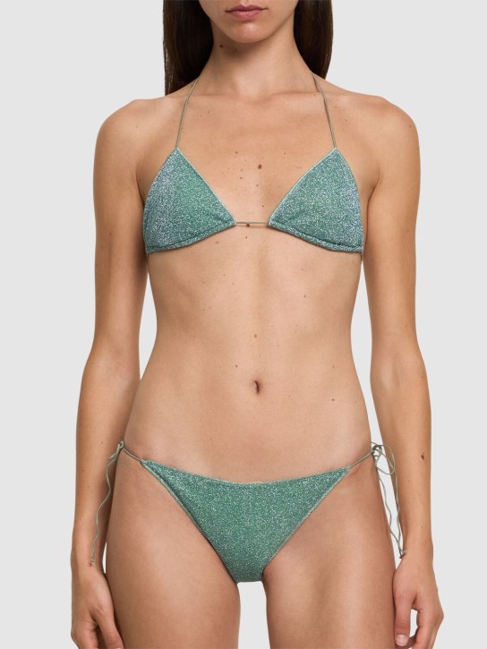 Oséree Swimwear: Lumiere lurex triangle bikini - Light Green - women_1 | Luisa Via Roma