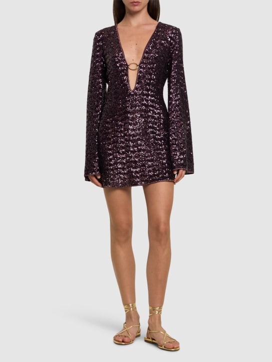 Oséree Swimwear: Sequined kaftan mini dress - Dark Purple - women_1 | Luisa Via Roma