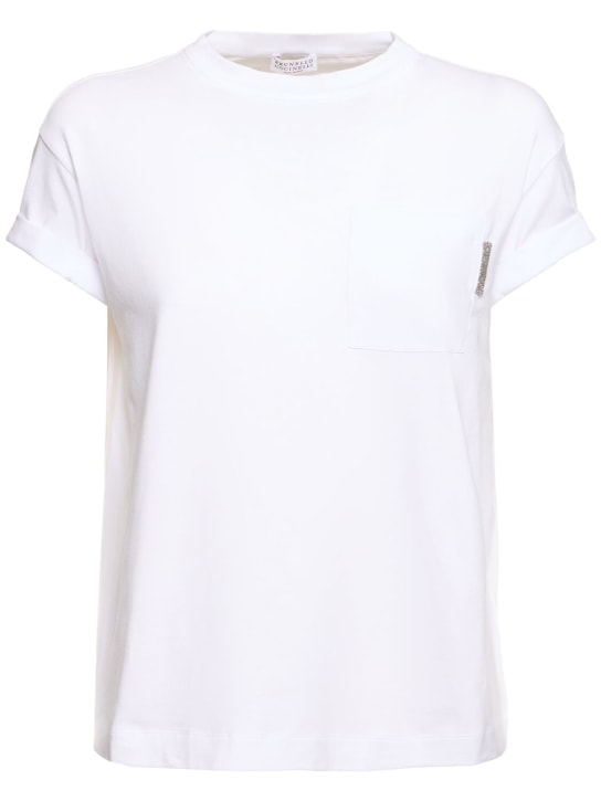 Brunello Cucinelli: 平纹针织短袖T恤 - 白色 - women_0 | Luisa Via Roma