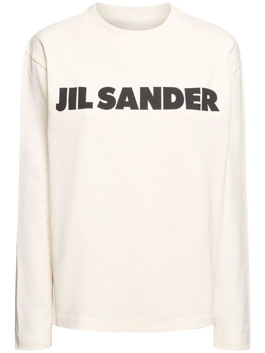 Jil Sander: T-shirt en jersey de coton imprimé logo - Off-White - women_0 | Luisa Via Roma