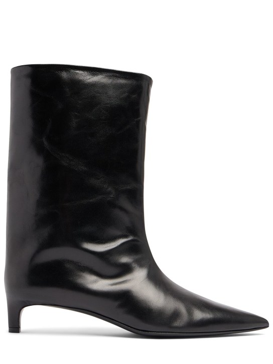 Jil Sander: 35mm Leather ankle boots - Siyah - women_0 | Luisa Via Roma