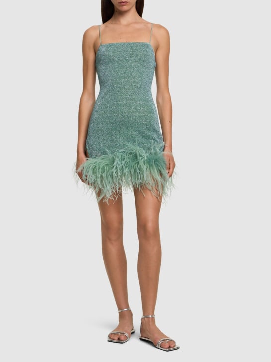 Oséree Swimwear: Lumiere lurex mini dress w/feathers - Light Green - women_1 | Luisa Via Roma
