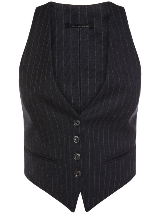 Tom Ford: Pinstriped wool racerback waistcoat - Dark Grey - women_0 | Luisa Via Roma
