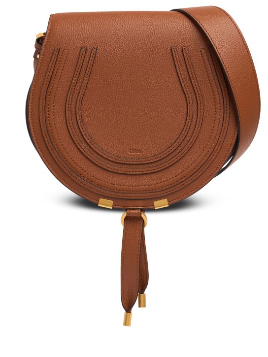 Chloé: Marcie grained leather crossbody bag - Tan - women_0 | Luisa Via Roma