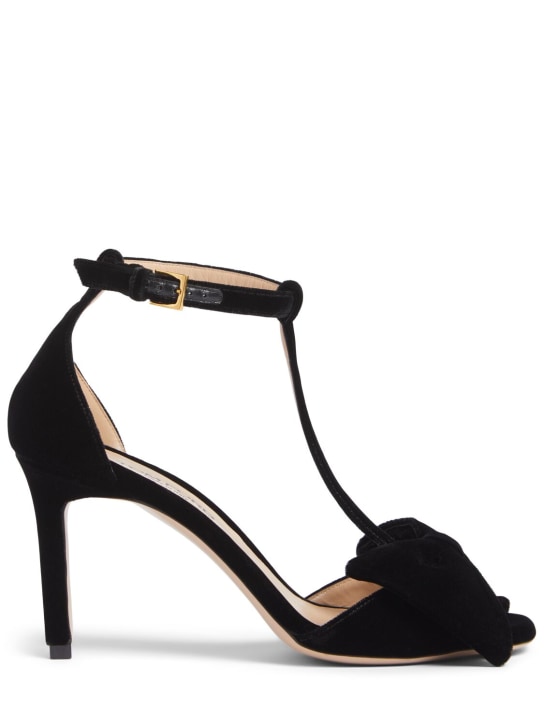 Tom Ford: Sandales en velours Brigitte 85 mm - Noir - women_0 | Luisa Via Roma