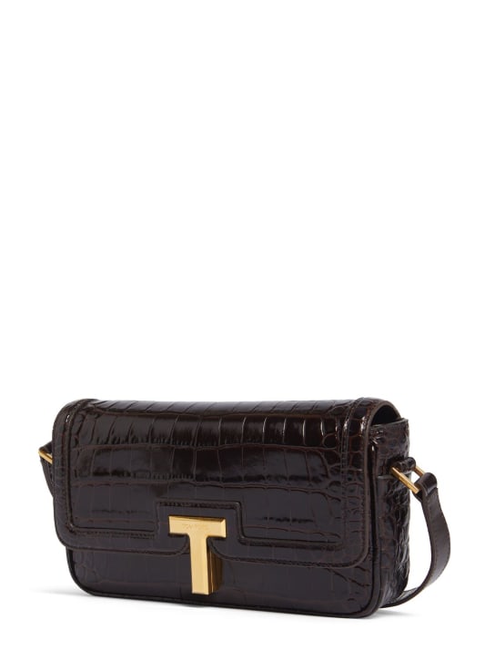 Tom Ford: E/W embossed leather shoulder bag - Espresso - women_1 | Luisa Via Roma