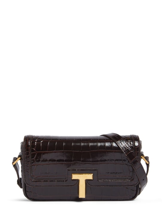 Tom Ford: E/W embossed leather shoulder bag - Espresso - women_0 | Luisa Via Roma