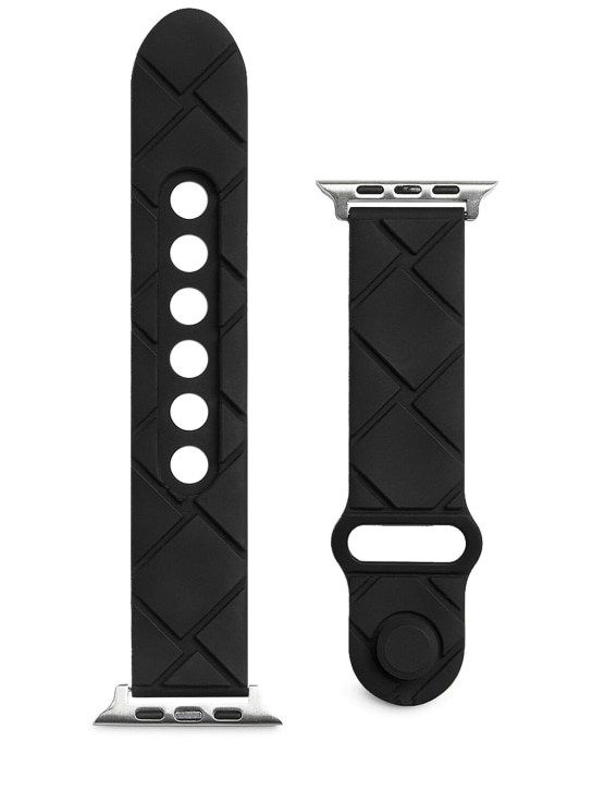 Bottega Veneta: Intreccio rubber silicone watch strap - Siyah - men_0 | Luisa Via Roma