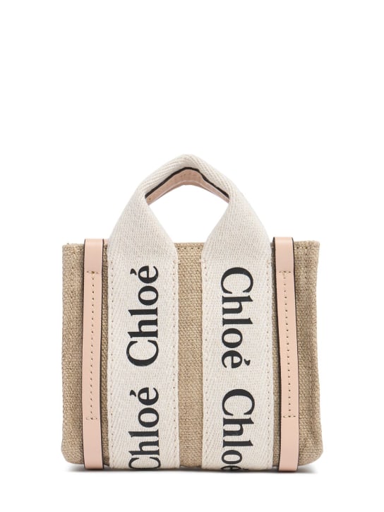 Chloé: Woody超迷你帆布手提包 - 米黄色/粉色 - women_0 | Luisa Via Roma