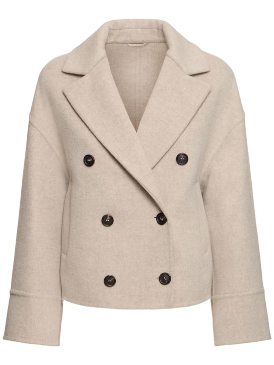 Brunello Cucinelli: Wool blend double breast short coat - Beige - women_0 | Luisa Via Roma