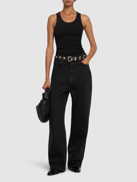 Wardrobe.nyc: Low rise wide cotton jeans - Siyah - women_1 | Luisa Via Roma