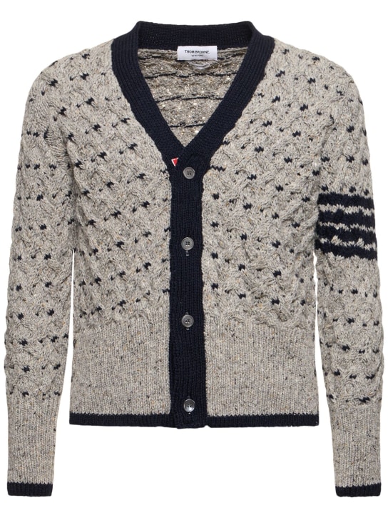 Thom Browne: All over cable stitch classic cardigan - men_0 | Luisa Via Roma