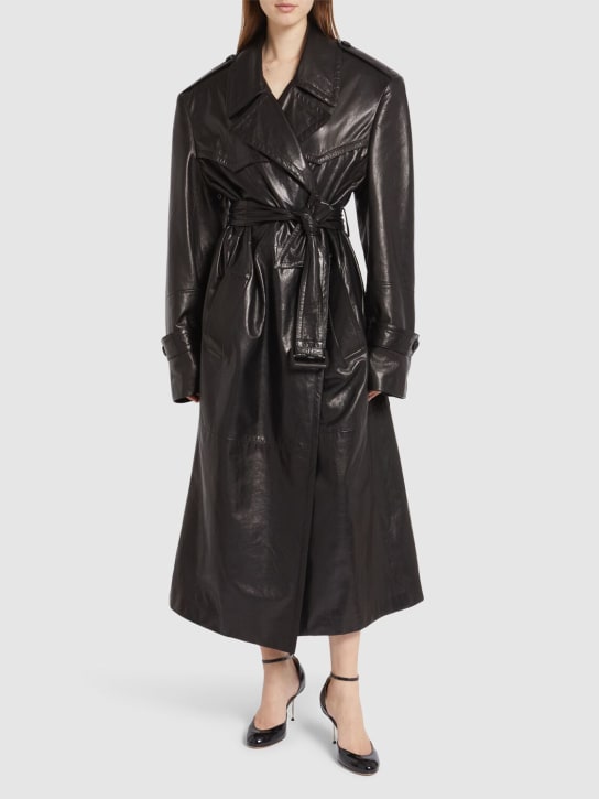 Sportmax: Alfeo long leather trench coat - Black - women_1 | Luisa Via Roma