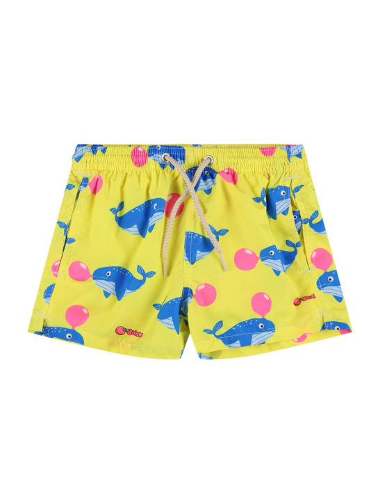 Mc2 Saint Barth: Whale print nylon swim shorts - Sarı - kids-boys_0 | Luisa Via Roma