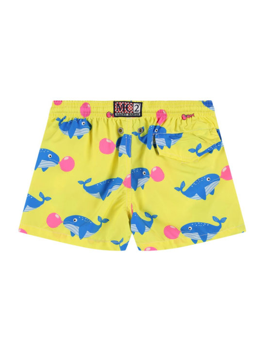 Mc2 Saint Barth: Whale print nylon swim shorts - Sarı - kids-boys_1 | Luisa Via Roma