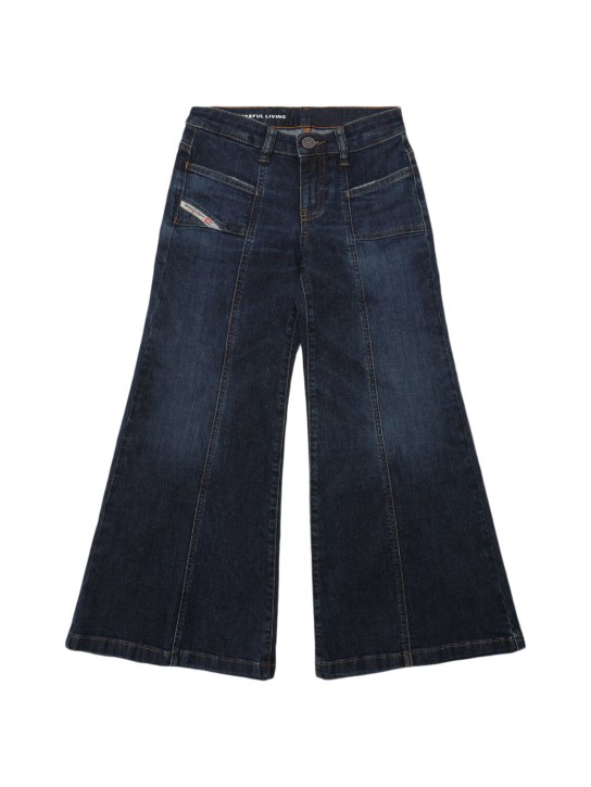 Diesel Kids: Wide leg stretch cotton jeans - Dark Blue - kids-girls_0 | Luisa Via Roma