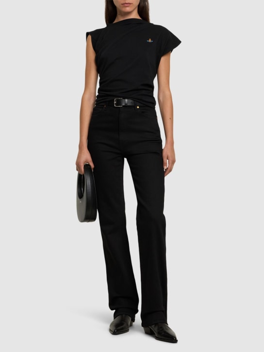 Vivienne Westwood: Hebo asymmetric draped jersey top - Siyah - women_1 | Luisa Via Roma