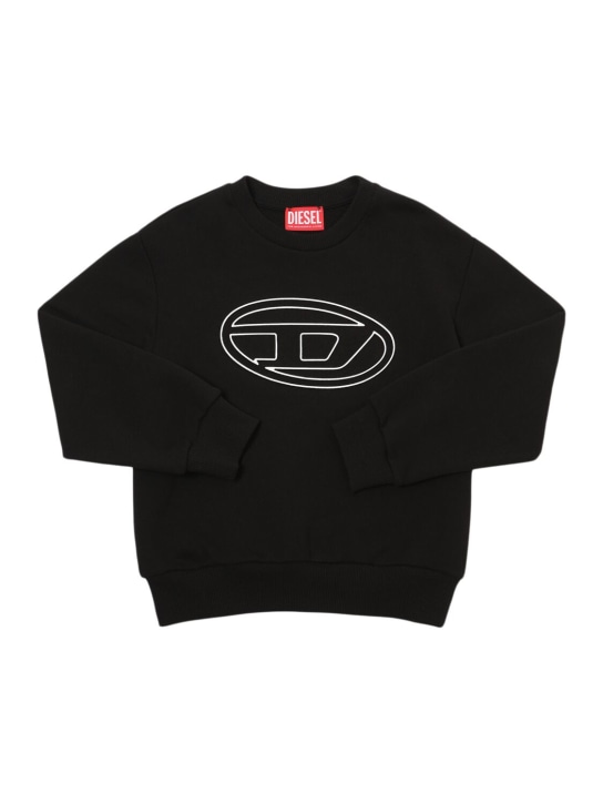 Diesel Kids: Cotton crewneck sweatshirt w/logo - Black - kids-boys_0 | Luisa Via Roma