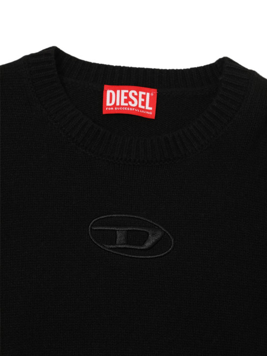 Diesel Kids: Pull-over en maille de laine mélangée à logo - Noir - kids-girls_1 | Luisa Via Roma