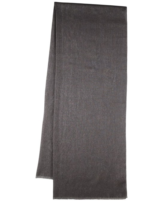 Brunello Cucinelli: Laminated cashmere blend scarf - Piombo Grey - women_0 | Luisa Via Roma