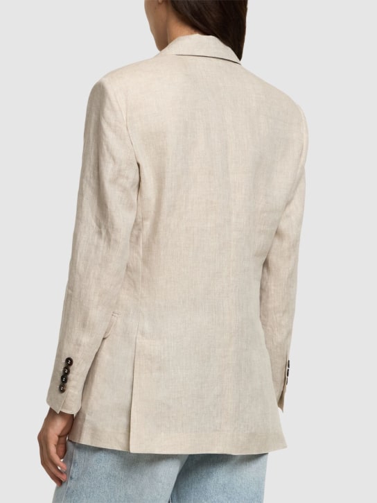 Brunello Cucinelli: 单排扣亚麻夹克 - 浅米黄色 - women_3 | Luisa Via Roma