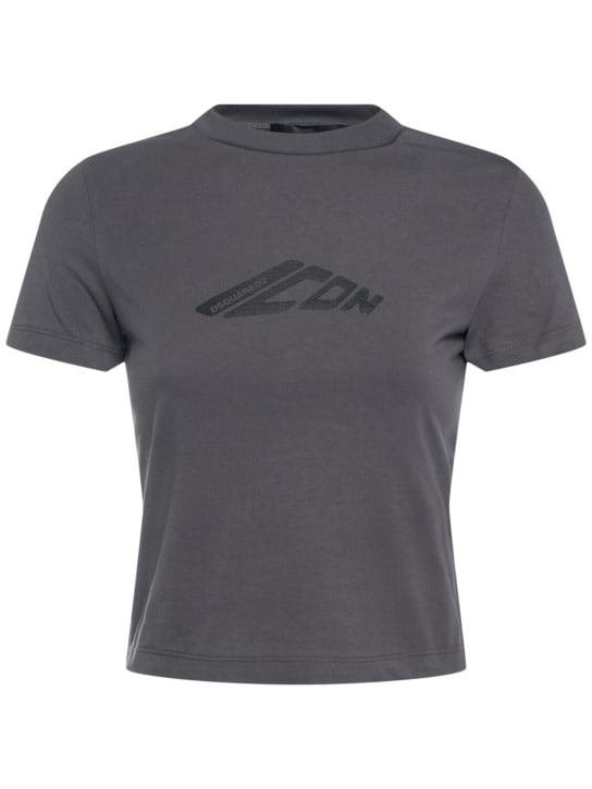 Dsquared2: Be Icon mini fit crop t-shirt - Grey - women_0 | Luisa Via Roma