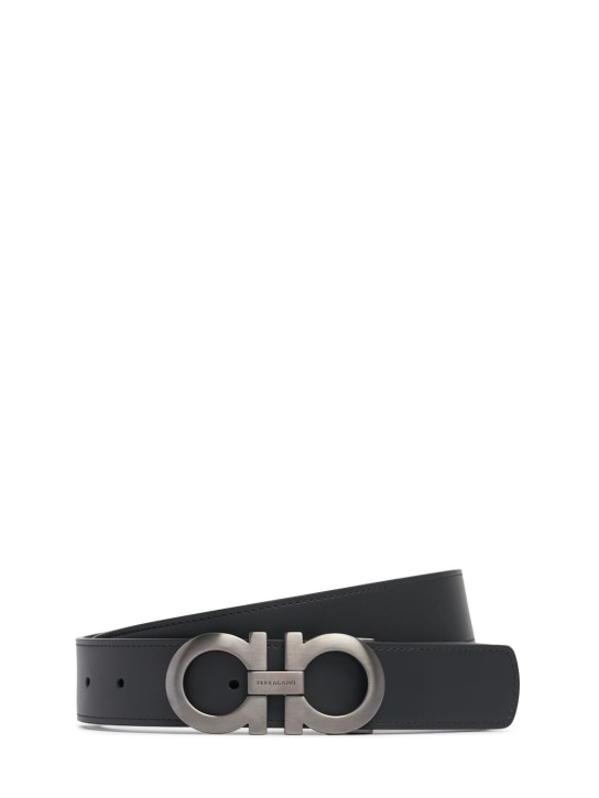 Ferragamo: 3.5cm Logo leather belt - Siyah/Kahverengi - men_0 | Luisa Via Roma