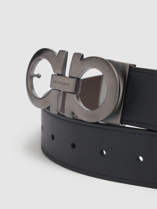 Ferragamo: 3.5cm Logo leather belt - Black/Brown - men_1 | Luisa Via Roma