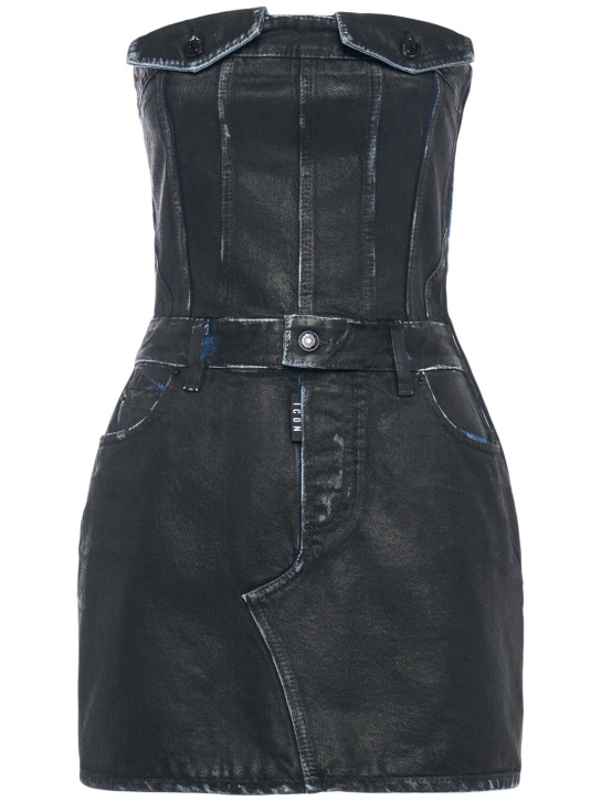 Dsquared2: Vestido corto de denim sin tirantes - Azul Oscuro - women_0 | Luisa Via Roma