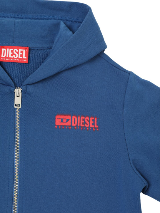 Diesel Kids: Sweat-shirt zippé en coton à capuche - Bleu - kids-boys_1 | Luisa Via Roma