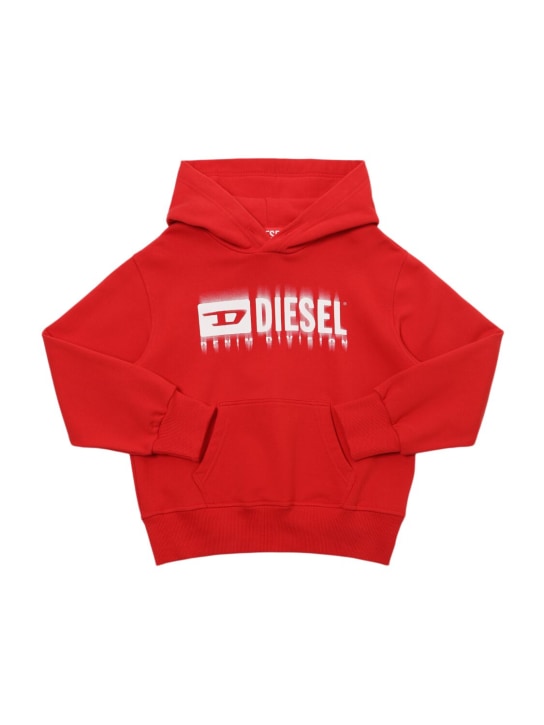 Diesel Kids: Cotton hooded sweatshirt w/logo - Red - kids-girls_0 | Luisa Via Roma