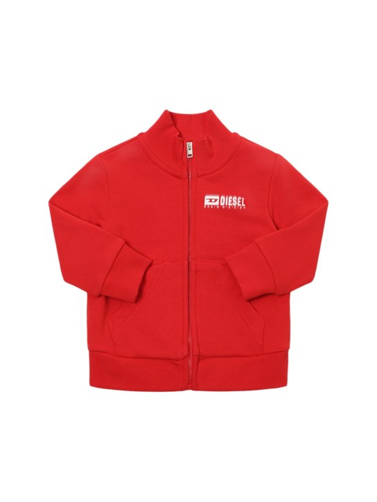 Diesel Kids: Cotton zip-up sweatshirt w/logo - Red - kids-boys_0 | Luisa Via Roma