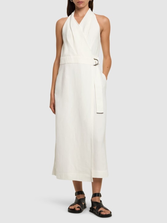 Brunello Cucinelli: Belted poplin midi wrap dress - White - women_1 | Luisa Via Roma