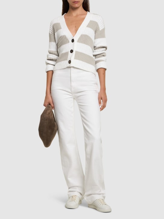 Brunello Cucinelli: Striped cotton blend cardigan - White/Taupe - women_1 | Luisa Via Roma