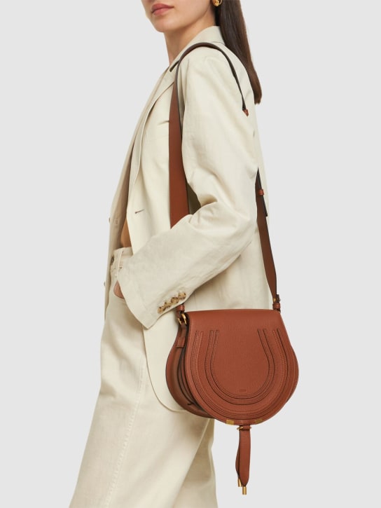 Chloé: Marcie grained leather crossbody bag - Tan - women_1 | Luisa Via Roma
