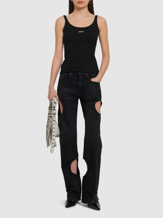 Off-White: Jeans Meteor in denim - Nero - women_1 | Luisa Via Roma