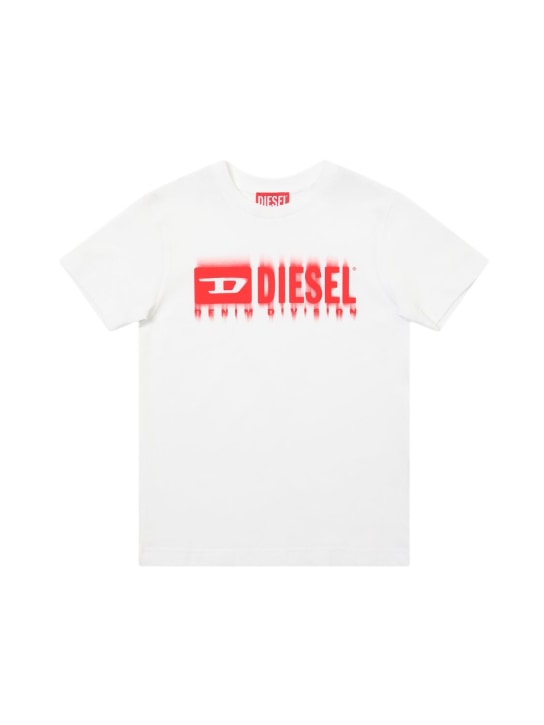 Diesel Kids: T-shirt en jersey de coton imprimé logo - Blanc - kids-girls_0 | Luisa Via Roma