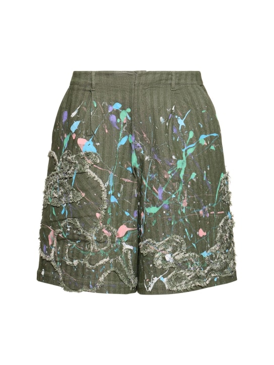 MITHRIDATE: Graffiti patchwork denim shorts - Yeşil - men_0 | Luisa Via Roma