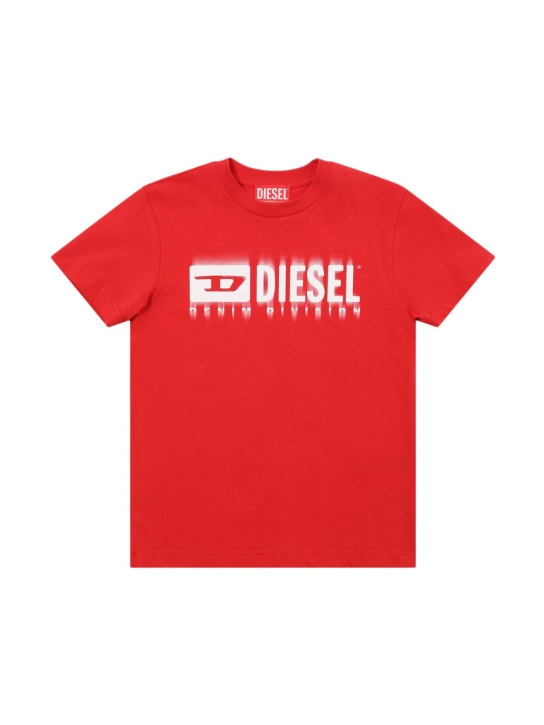 Diesel Kids: Logo印花棉质平纹针织T恤 - 红色 - kids-girls_0 | Luisa Via Roma