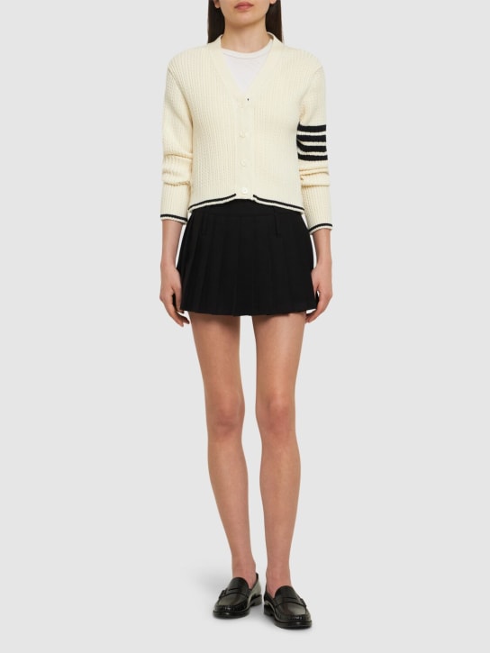 Thom Browne: Cable knit cropped v neck cardigan - Ivory - women_1 | Luisa Via Roma