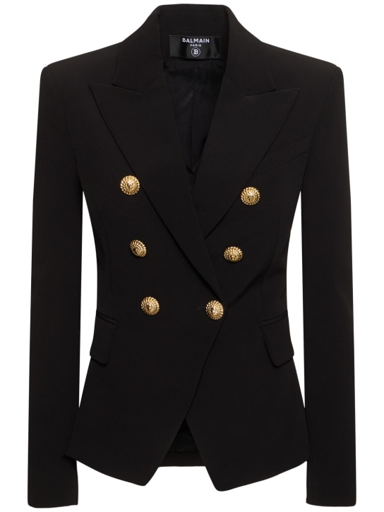 Balmain: Wide lapel viscose crepe jacket - Black - women_0 | Luisa Via Roma