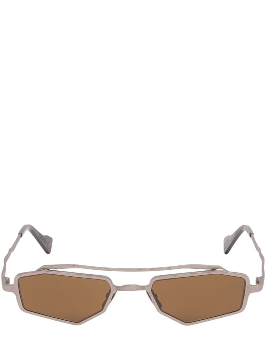 Kuboraum Berlin: Z23 squared metal sunglasses - Silver/Brown - men_0 | Luisa Via Roma