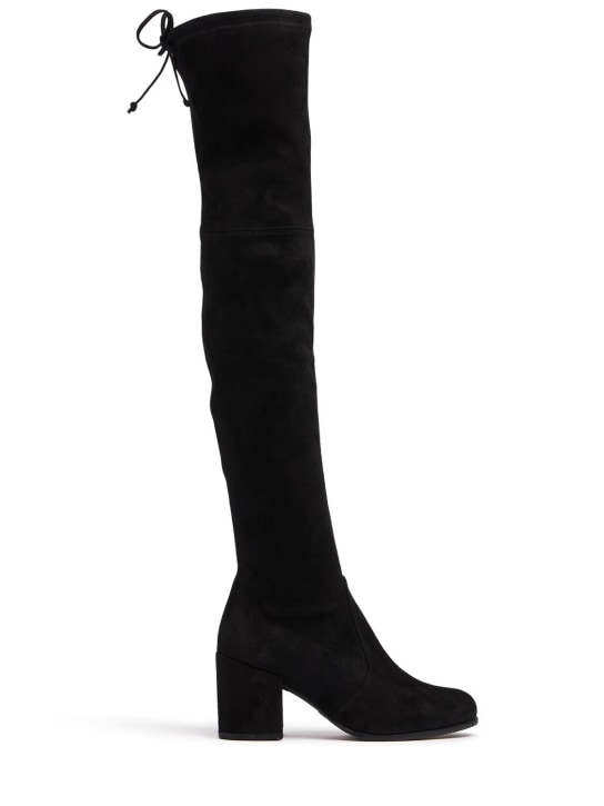 Stuart Weitzman: 70mm Tieland stretch suede boots - Siyah - women_0 | Luisa Via Roma