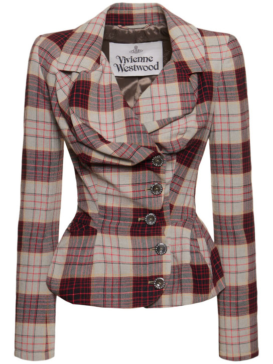 Vivienne Westwood: Drunken格纹西服夹克 - 米黄色/红色 - women_0 | Luisa Via Roma