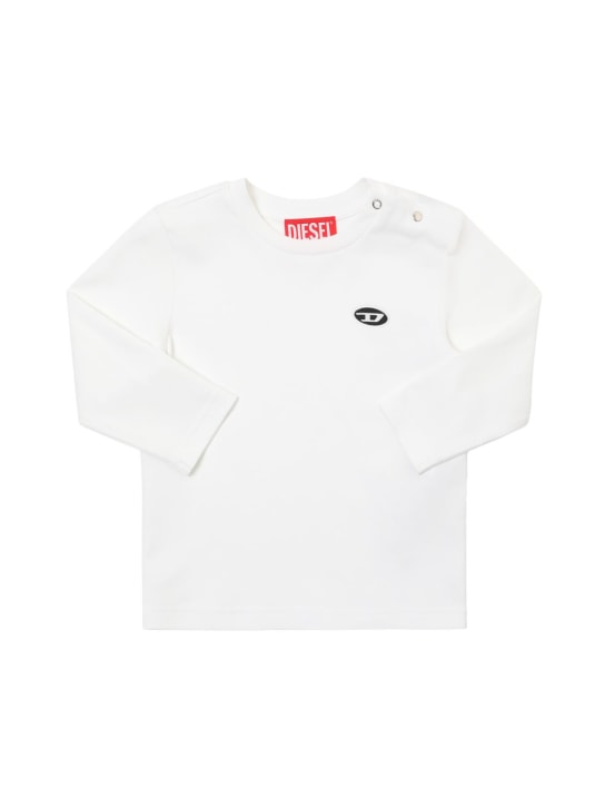 Diesel Kids: Printed cotton long sleeved t-shirt - White - kids-boys_0 | Luisa Via Roma