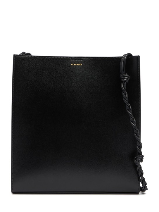 Jil Sander: Medium Tangle leather shoulder bag - Siyah - women_0 | Luisa Via Roma
