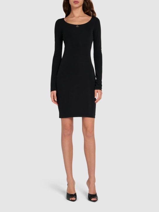 Dsquared2: 粘胶纤维平纹针织绉纱短款连衣裙 - 黑色 - women_1 | Luisa Via Roma