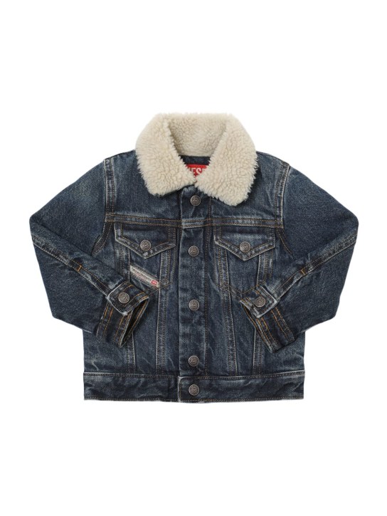Diesel Kids: Denim & faux fur jacket - Koyu Mavi - kids-boys_0 | Luisa Via Roma